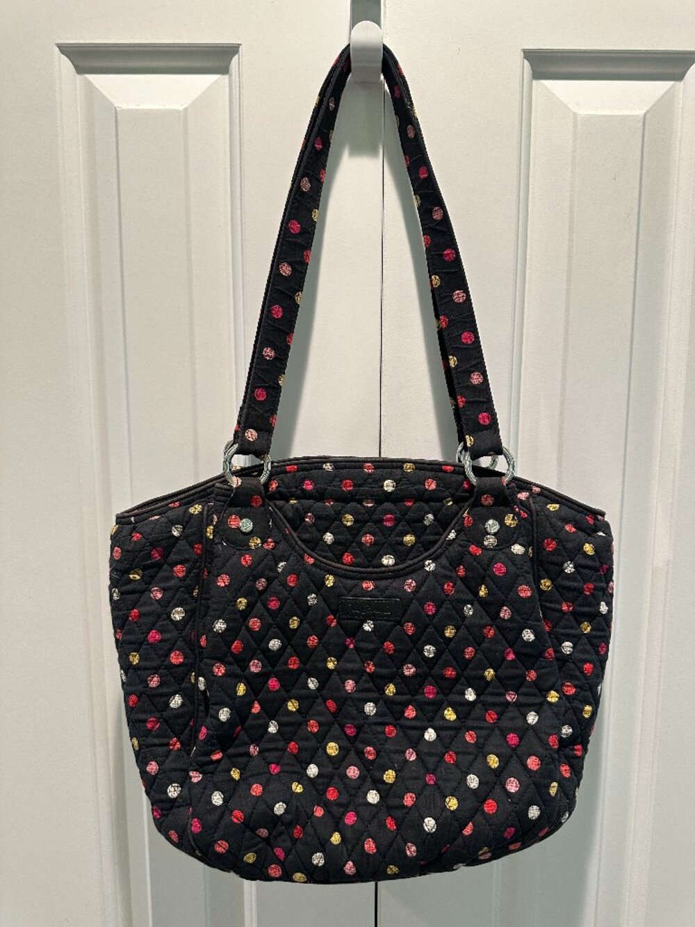 Vera Bradley Quilted Cotton Glenna Satchel Purse Black Havana Dots Tote Bag